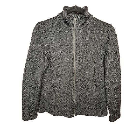 Women's Spyder Black Cable Knit Zip Up Core Fleece Lined Sweater‎ Jacket M - Picture 1 of 10